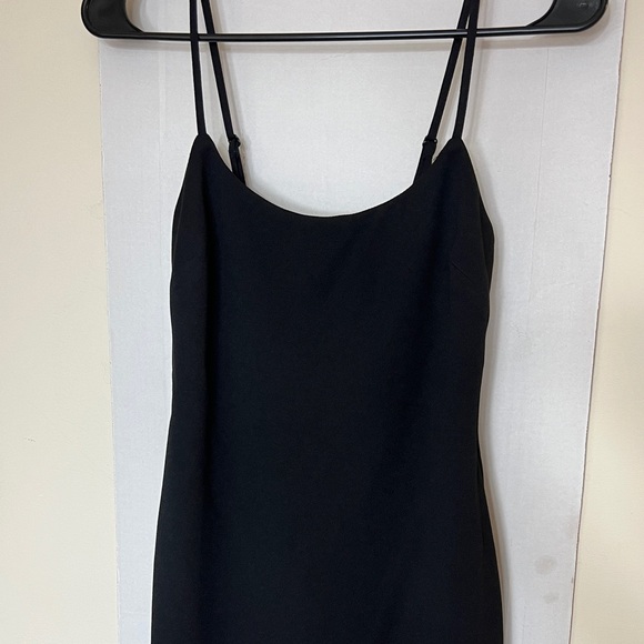 Black Y2K Midi Dress Lace Trim Asymmetrical Spaghetti Straps Size 3/4 Next/Up - Picture 3 of 9